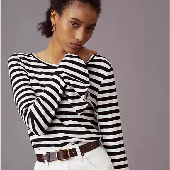 Anthropologie Maeve Flouncy White Black Striped Cotton Top Bell Sleeves Sz M - Picture 3 of 9